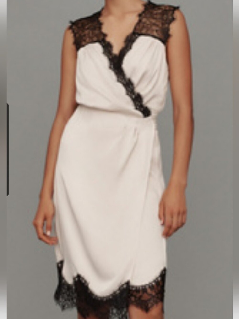 Anthropologie Sleeveless V-Neck Lace Trim Wrap Midi Dress in Neutral, 1X NWT